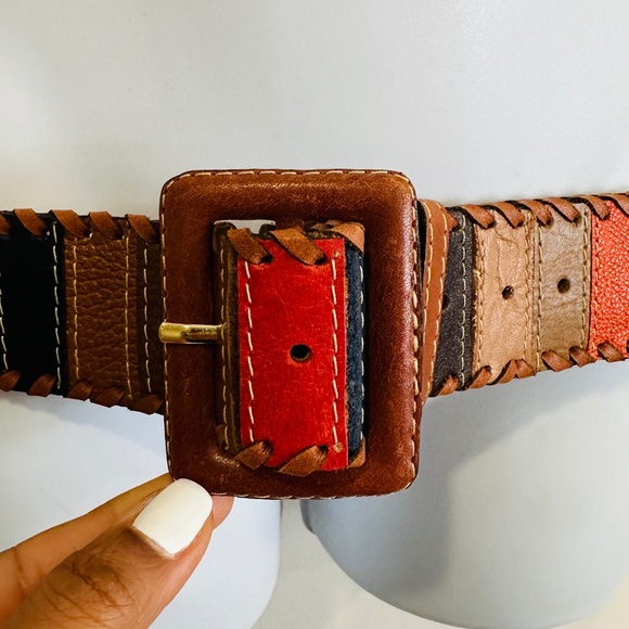 Vintage Genuine Leather Colorful Patchwork Belt Size M - Picture 8 of 10